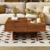 U-Can 33''Mid Century Modern Coffee Table,Unique Square Wooden Coffee Table with 3 Drawers, Tempered glass and Solid Wood Legs for Living Room