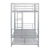 Over Twin Bunk Bed Frame with Trundle,Metal Bunkbed with Sturdy Guard Rail and 2 sideLadders- Silver