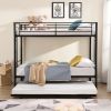 Over Twin Bunk Bed Frame with Trundle,Metal Bunkbed with Sturdy Guard Rail and 2 sideLadders- Black