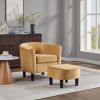 Velvet Accent Chair with Ottoman, Modern Barrel Chair Armchair for Living Room, Bedroom, Yellow - Yellow - Chenille