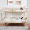 Full over Full Bunk Bed with Ladder,Wooden Bunk Bed with High Guardrail and Ladder- Natural - Wood