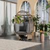 Outdoor Swivel Chair with Cushions, Rattan Egg Patio Chair with Rocking Function for Balcony, Poolside and Garden - Natural+Grey - Wicker
