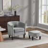 Velvet Accent Chair with Ottoman, Modern Barrel Chair Armchair for Living Room, Bedroom, Gray - Gray - Chenille