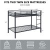 Metal Bunk Bed Twin Over Twin, Low Profile Bunk Bed Frame withBuilt-in Ladder, High Guardrail and Metal Slats- Black