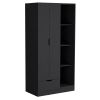 Toccoa Armoire with One-Drawer and Four-Tier Open Shelves - Black