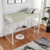 Metal Loft Bed Full Size, Loft Bed Frame with Safety Guard Rails & Flat Ladder, Twin Loft Bed for Kids Teens Adults, White - White - Iron