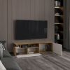 Virgil Tv Stand 60" TV Capacity,2 Doors, 4 Shelves - Natural Oak / White