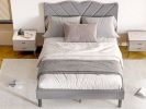 Full Size Modern Platform Bed Frame with Upholstered Headboard & Wooden Slats - No Box Spring Needed, Easy Assembly, Grey - as Pic