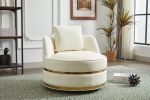 Swivel Chair, 360 Swivel Accent Chair, Faux Leather Barrel Chair Club Chair, Padded Single Chair for Living Room/Bedroom/Study/Waiting Room - as Pic