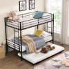 Over Twin Bunk Bed Frame with Trundle,Metal Bunkbed with Sturdy Guard Rail and 2 sideLadders- Black