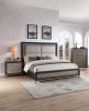 1pc Queen Size Panel Bed Upholstered Headboard Black Brown Finish Gold Finish Legs Solid Wood Wooden Bedroom Furniture - as Pic