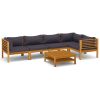 6 Piece Patio Lounge Set with Cushion Solid Acacia Wood - Grey