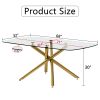 Large Modern Minimalist Rectangular Glass Dining Table for 6-8 with 0.39" Tempered Glass Tabletop and Golden Plated Metal Legs, 71''x35.4'' x30''1537