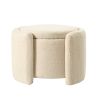 Round Ottoman teddy fleece cushioned footpads living room and bedroom footstool with storage space (Beige) - as Pic