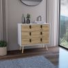 Toka Three Drawers Dresser with Handles and Wooden Legs - Macadamia / White - Manufactured Wood