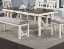 Dining Room Furniture 6pc Dining Set Table w Leaf And 4x Side Chairs 1x Bench Gray Fabric Cushion Seat White Clean Lines Wooden Table Top - as Pic