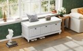 TREXM Classic Storage Bench with Cushioned Seat and Three Drawers for Entryway and Living Room (Light Gray) - as Pic