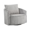 Modern Sleek Design Swivel Chair Cushion Seat Soft Gray Chenille Upholstered Plush Back Pillow Living Room Furniture 1pc - as Pic