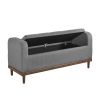 Mid-Century Modern Lift Top Storage Bench 1pc Tufted Gray Upholstered Solid Wood Walnut Finish Wooden Furniture - as Pic