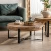 31.29"Modern Retro Splicing Round Coffee Table, Fir Wood Table Top with Black Cross Legs Base(Same SKU:W75770652) - as Pic