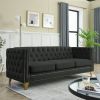 Black Velvet Sofa for Living Room,Buttons Tufted Square Arm Couch, Modern Couch Upholstered Button and Metal Legs, Sofa Couch