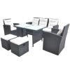 6 Piece Patio Dining Set with Cushions Poly Rattan Black - Black