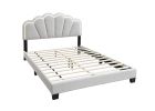 White 1pc Queen Size Bed Wool Fabric Floral Design Headboard w LED Fully Upholstered Platform Bedframe - as Pic