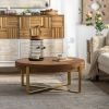 31.29"Modern Retro Splicing Round Coffee Table,Fir Wood Table Top with Gold Cross Legs Base(Same SKU:W757102843) - as Pic
