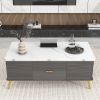 Modern Lift Top Coffee Table Multi Functional Table with Drawers - White+gray - MDF+Steel