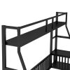 Twin Size Floor Bed Frame with Safety Fence, Metal Floor Bed with Desk and Storage Shelves, Playhouse for Kids, Black - as Pic