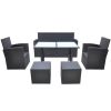 6 Piece Patio Dining Set with Cushions Poly Rattan Black - Black