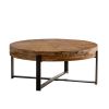 31.29"Modern Retro Splicing Round Coffee Table, Fir Wood Table Top with Black Cross Legs Base(Same SKU:W75770652) - as Pic