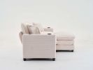L Shape Sofa Couch with USB and cup holder, corduroy striped fabric 2-seater sofa with 1 footstool, beige
