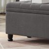 Upholstered tufted button storage bench ,Linen fabric entry bench with spindle wooden legs, Bed bench- Dark Gray - as Pic