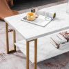 (106 x 50 x 48cm) Simple Double-layer Golden Iron Pipe Marble PVC Coffee Table Rectangular - White & Golden