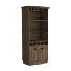 Dundee 70-Inch High 10-Glass Bar Cabinet with 5 Cubbies and 3 Open Shelves and Cabinet Dark Brown - as Pic