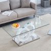 Contemporary Style Glass-Top MDF Coffee Table with White Base -Product Dimensions are 47.2*25.6*17.8Inches