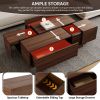 Rectangular Sliding Top Coffee Table with 2 Drawers and 2 Hidden Storage for Living Room 47.2" (Walnut) - as Pic
