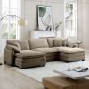 Oversized modular cushioned sofa with conversible ottoman, 3-seater sofa with 2 footstools, U shape sofa in Camel corduroy fabric - as Pic