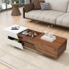 Modern Extendable Sliding Top Coffee Table with Storage in White&Walnut - as Pic