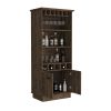 Dundee 70-Inch High 10-Glass Bar Cabinet with 5 Cubbies and 3 Open Shelves and Cabinet Dark Brown - as Pic