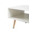 41.34" Rattan Coffee table, sliding door for storage, solid wood legs, Modern table for living room - White