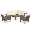 GO 9-Piece Patio Rattan Furniture Set, Outdoor Conversation Set With Acacia Wood Legs and Tabletop, PE Rattan Sectional Sofa Set, Beige