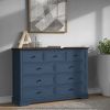 9 Drawer Dresser with Wooden Top, Tall Fabric Dresser & Chest of Drawers for Bedroom Closet Living Room - Blue