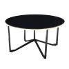 Round Coffee Table and End Tables 3pc Set Black Tempered Glass Top Metal Frame Modern Living Room Furniture - as Pic