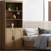 Bookshelf 5 Tier Book Shelf Rattan Tall Bookcase with Doors Storage Wood Shelves Large Bookshelves Farmhouse Bookcases Library Book Case