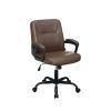 Adjustable Height Office Chair with Padded Armrests, Brown - as Pic