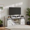 TV Stand Sliding Barn Door Modern&Farmhouse Wood Entertainment Center, TVs Up to 65",White - White - MDF+Metal