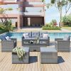 GO 6-piece All-Weather Wicker PE rattan Patio Outdoor Dining Conversation Sectional Set (Dark grey wicker, Light grey cushion) - as Pic