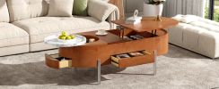 U-Can 47.2''Lift Top Coffee Table with 360-degree Marble-patterned rotating tray,Hidden Compartment